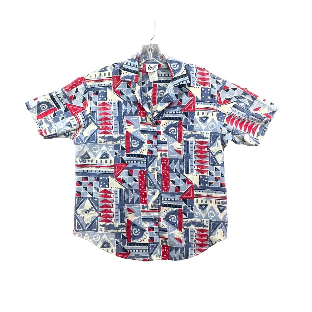 VTG Tap & Co Camp Shirt Men Medium Abstract Geometric Button Up Beach Streetwear